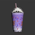 Cool Drink In Purple Cup With White Lid Red White Striped Straw And Colorful Sprinkles
