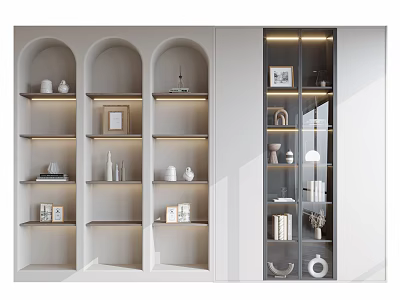 Modern Decorative Cabinet With Arched Open Shelves And Glass Door Compartments 3d model
