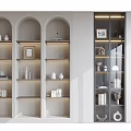 Modern Decorative Cabinet With Arched Open Shelves And Glass Door Compartments