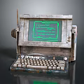 Vintage Retro Computer With Green Screen And Worn Keyboard Weathered Design