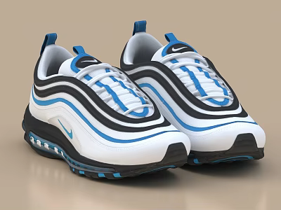 Nike Style White Blue Black Streamlined Sneakers With Air Cushion 3d model