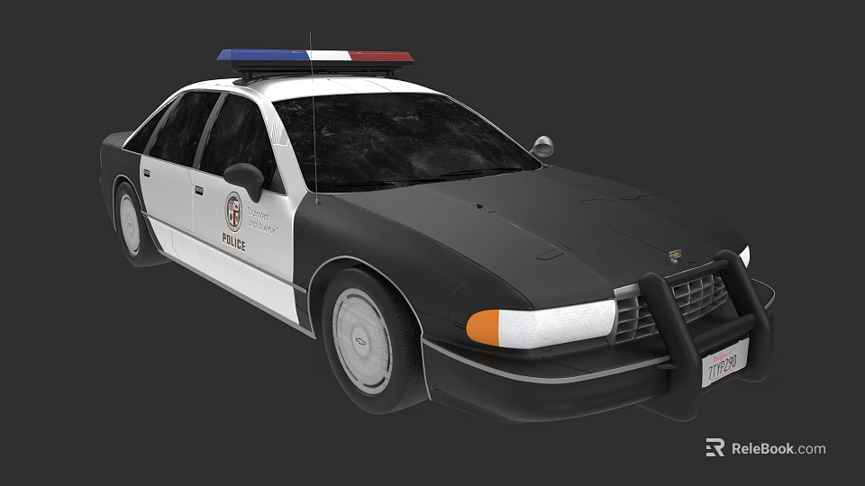 Black and White Police Sedan With Flashing Lights And Front Bumper 3d model 