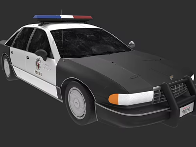 Black and White Police Sedan With Flashing Lights And Front Bumper 3d model
