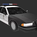 Black and White Police Sedan With Flashing Lights And Front Bumper
