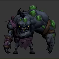 Giant Mutant Monster Character with Green Glowing Spots Tattered Purple Cloth and Sharp Fangs
