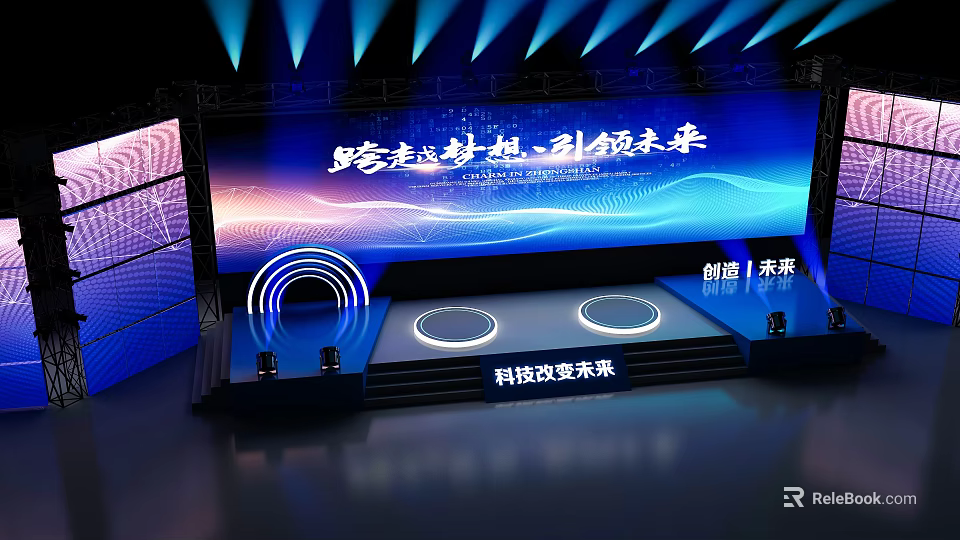 Modern Technology Themed Stage With LED Screens And Lighting Effects For Future 3d model
