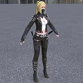 Blonde Woman In Black Mask Studded Leather Jacket And White Top Outside Glass Building