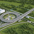Elevated Circular Bridge with Green Spaces Trees Road Connections and Surrounding Buildings