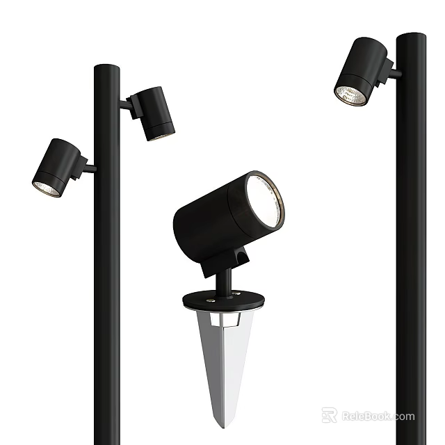 Black Outdoor Spotlights With Modern Design Ground Stake And Wall Mounted Installation 3d model 