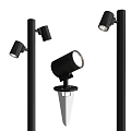Black Outdoor Spotlights With Modern Design Ground Stake And Wall Mounted Installation