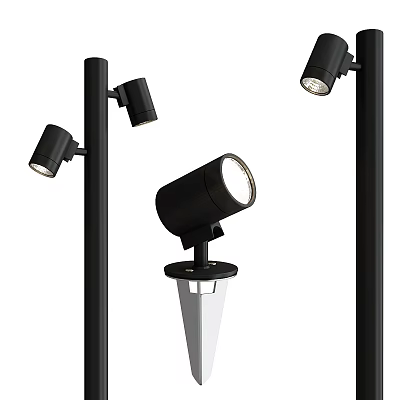 Black Outdoor Spotlights With Modern Design Ground Stake And Wall Mounted Installation 3d model