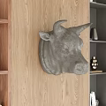 Stylish Bull Head Wall Decor On Wooden Wall With Shelves And Decorative Items