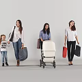 Group of Women and Child Walking Together With Shopping Bags And Baby Stroller