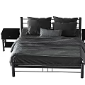 Modern Double Bed Design With Metal Frame Mattress Pillows And Nightstand
