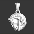 Silver Horse Head Pendant Jewelry with Intricate Mane Design and Shiny Finish