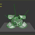Silver Spherical Technological Device With Multiple Antennas Deployed Structures On Transparent Platform And Black Background 3d model