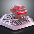 3D Mechanical Design Model Featuring Hexagonal Base Red Brown Pipes Platform And Emblem 3d model