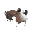 Technology Exhibition Hall Conference Space With Brown Table Laptop Microphone And Black Leather Chairs