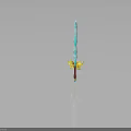 Fantasy Sword With Blue Blade Golden Wing Hilt Red Handle And Blue Gemstone Decoration