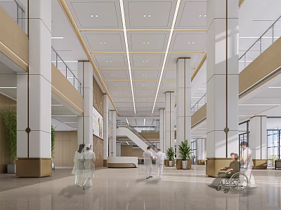 Hospital Outpatient Clinic Modern Lobby With Medical Staff And Patients 3d model