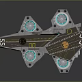 Sci Fi Aircraft Model With Blue Rotors Gray Body And Yellow Markings
