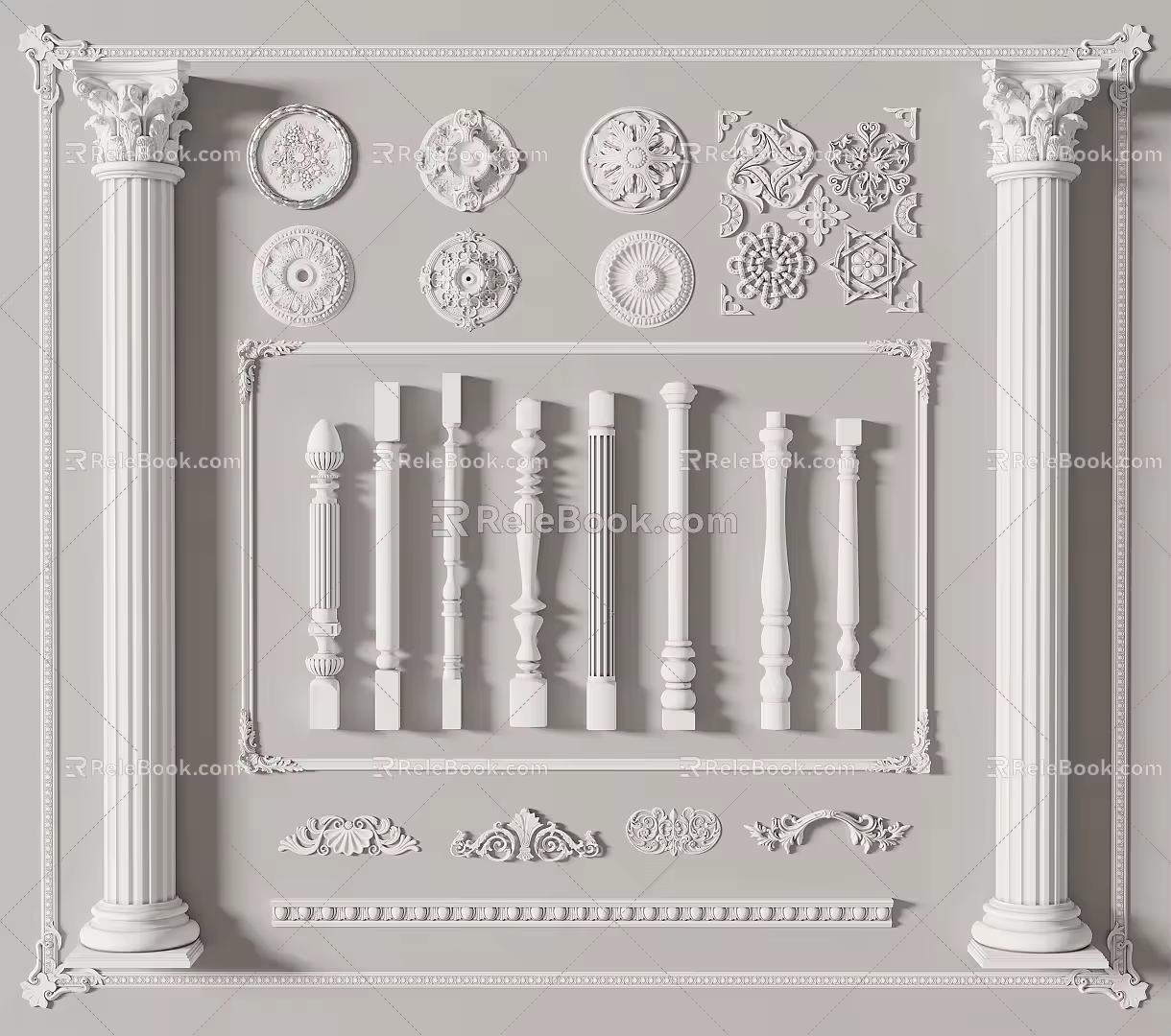 European Roman column line wall plaster line 3d model