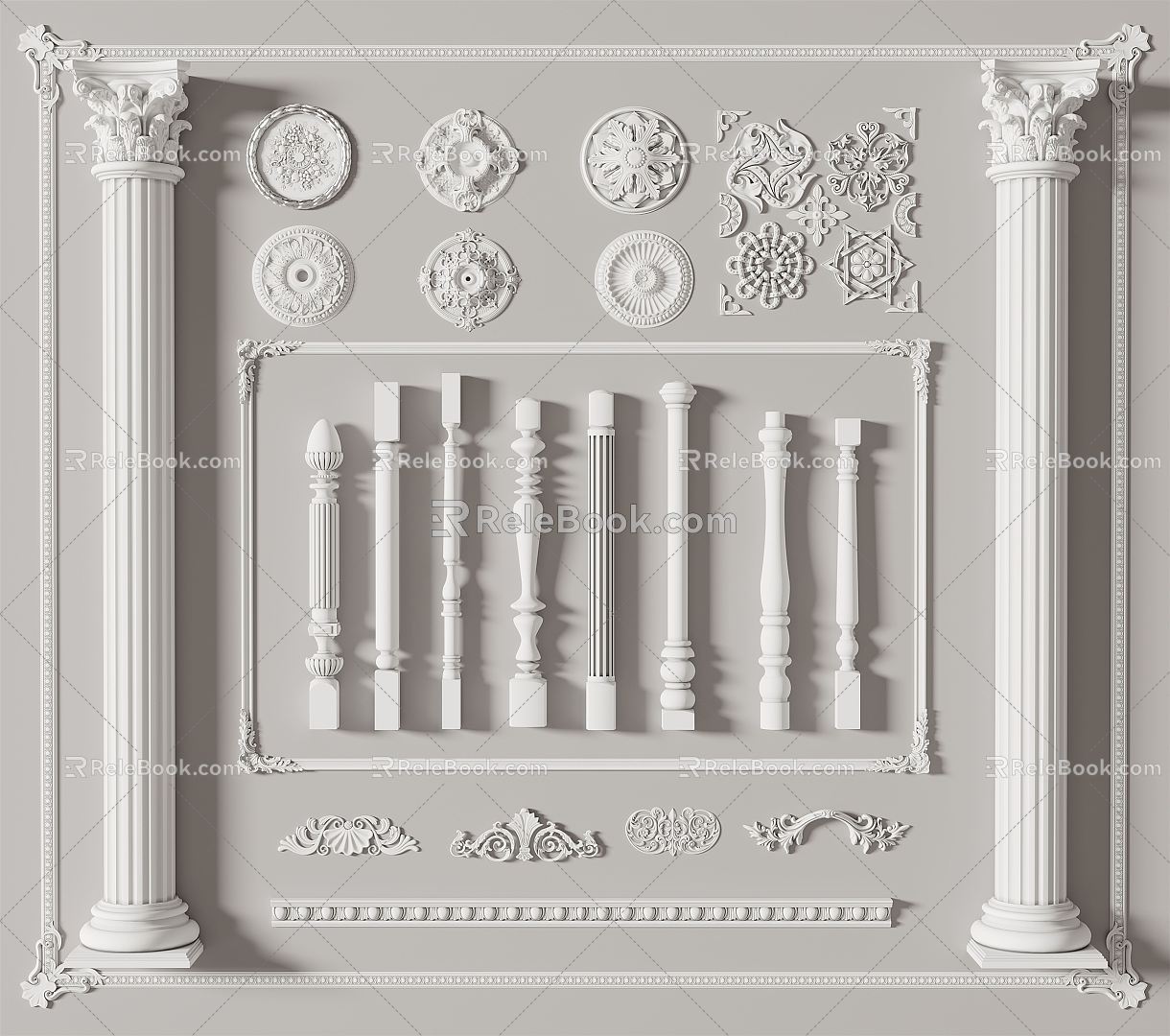 European Roman column line wall plaster line 3d model