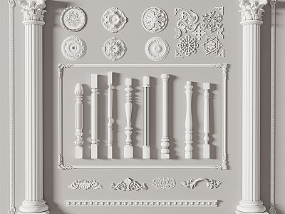 European Roman column line wall plaster line 3d model