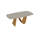 Modern White Dining Table With Wooden V Shaped Legs And Minimalist Design