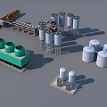 Industrial Equipment Layout With Cooling Towers Storage Tanks And Conveyor Systems