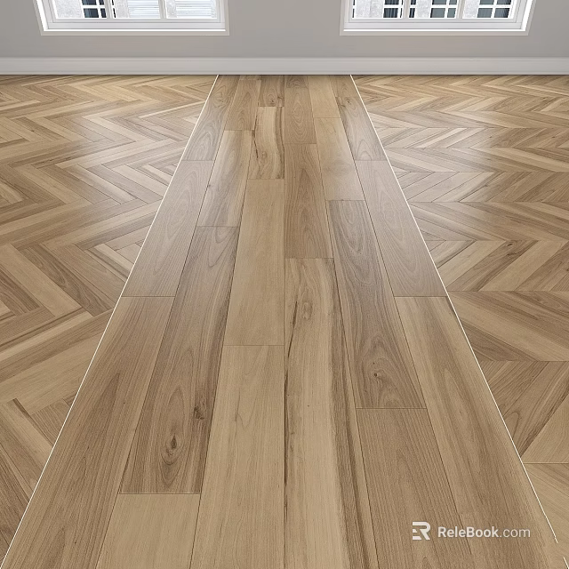 Natural Wooden Flooring With Herringbone Pattern And Straight Planks Design 3d model
