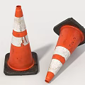 Road Facilities With Orange White Striped Traffic Cones Upright And Fallen