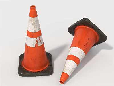 Road Facilities With Orange White Striped Traffic Cones Upright And Fallen 3d model