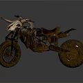Vintage Worn Brownish Yellow Motorcycle With Deer Antler Decoration And Large Tires
