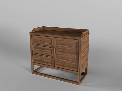 Modern Wooden Sideboard With Drawers Cabinet Doors And Walnut Finish Design 3d model