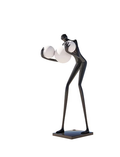 Abstract Floor Lamp with Human-like Figure and White Spherical Shades for Modern Home Decor 3d model
