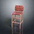 Wooden Bar Stool With Woven Brown Seat Backrest And Light Wooden Legs