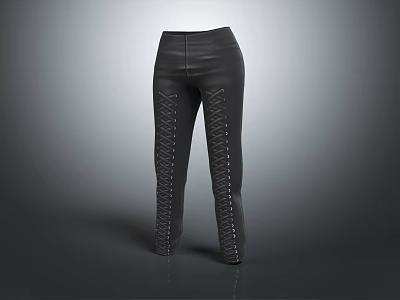 Stylish Black Leather Pants With Side Lace Up Details For Fashionable Outfit 3d model