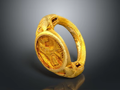 Elegant Gold Ring With Intricate Engraved Medallion And Vintage Craftsmanship Details 3d model
