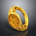 Elegant Gold Ring With Intricate Engraved Medallion And Vintage Craftsmanship Details