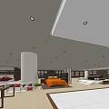 Spacious Shopping Mall Interior With White Floors Display Counters Lighting And Green Plants