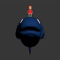 Little Girl In Red Dress Standing On Blue Giant Fish With Big Eyes And Fins
