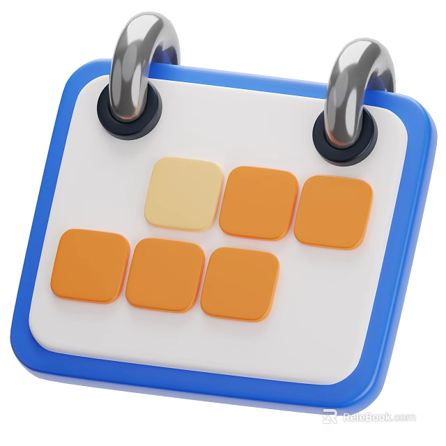 Practical Household Calendar With Blue Frame White Surface Metal Hooks And Colorful Date Blocks 3d model 