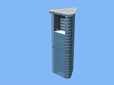 Modern High Rise Office Building With Glass Curtain Wall And Distinctive Roof Design 3d model