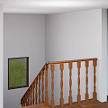 Classic Wooden Staircase Interior with Handrail Steps and White Walls Design