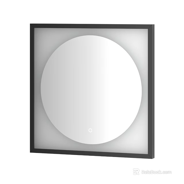 Round Mirror With Square Frame And LED Lighting For Modern Bathroom Decor 3d model 