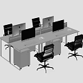 Modular Office Desks With Computer Monitors Black Chairs And Under Desk Cabinets 3d model