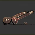 Two Traditional Sitar Musical Instruments Placed On Wooden Platform For Home Decor