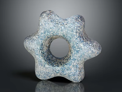 Artistic Wooden Stone Sculpture With Star Shaped Design And Central Circular Hole 3d model
