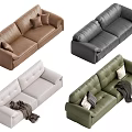 Stylish Sectional Sofas In Various Colors With Decorative Pillows And Blankets 3d model